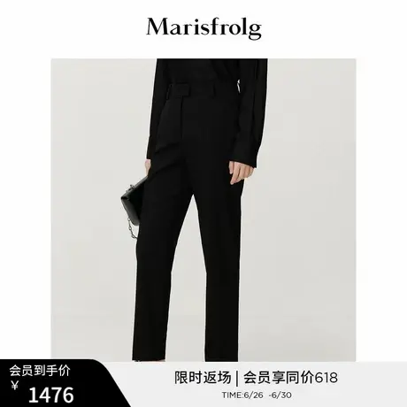 【商场同款】玛丝菲尔秋季新款黑色绵羊毛立体剪裁休闲裤商品大图