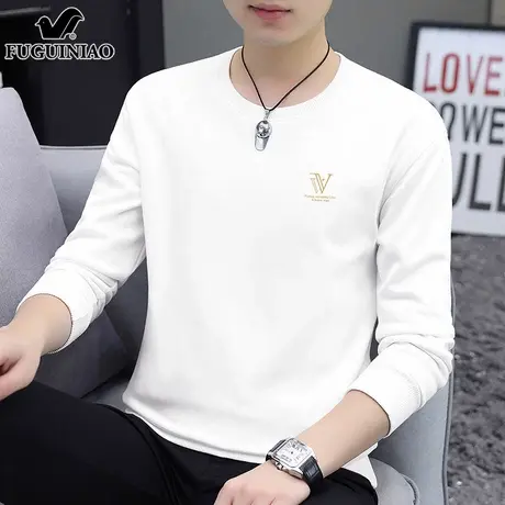 富贵鸟圆领卫衣男士休闲上衣服2025年春季潮流白色长袖t恤男秋冬图片