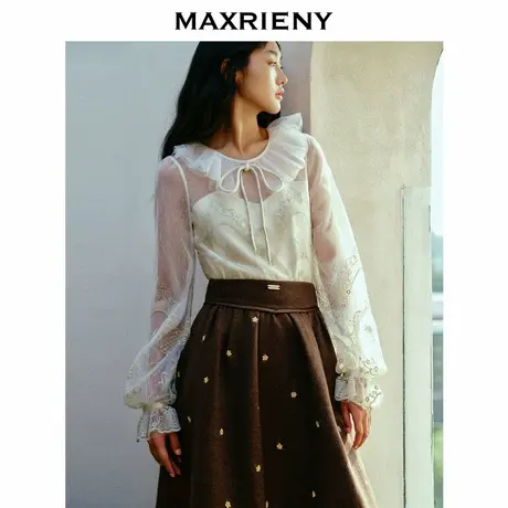 【奥莱】MAXRIENY复古华丽缎面蝴蝶结上衣图片
