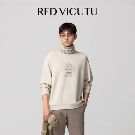 VICUTU威可多男士白色保暖圆领长袖休闲时尚百搭秋冬上衣商场同款图片