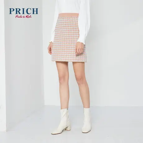 PRICH【直播专享】针织裙格子纹简约通勤包臀裙显瘦修身半身裙商品大图