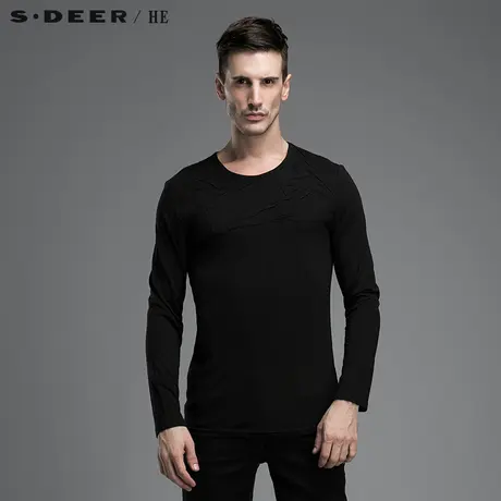 sdeerhe圣迪奥男装时尚修身压皱休闲长袖T恤H14370230图片