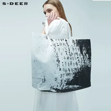sdeer圣迪奥夏季女装通勤设计感时尚印花大号手提单肩包S20263876图片