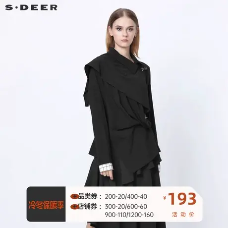 sdeer圣迪奥女装不规则翻领拼接堆叠格纹长袖衬衫S21380512图片