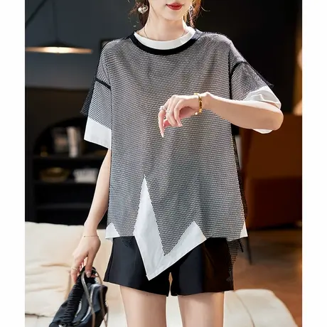 宝诗黎两件套蕾丝宽松短袖T恤2025夏季设计感不规则百搭慵懒女装图片