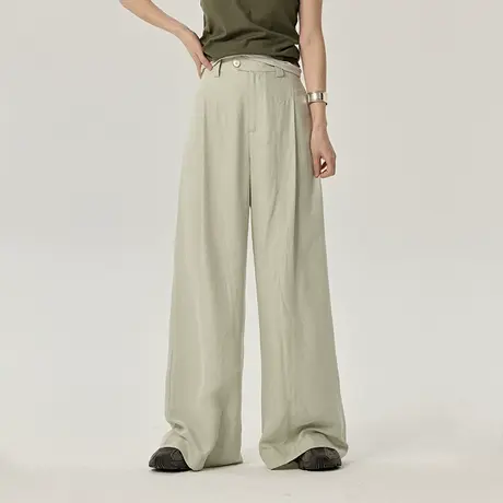 omont蛋挞家 亚麻宽松薄款阔腿裤夏季新款高腰显瘦休闲长裤子商品大图