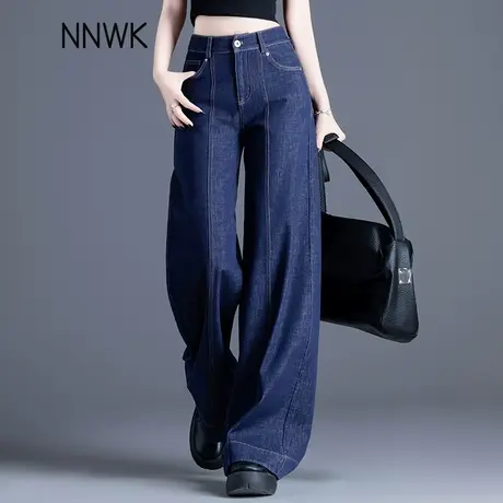 丹宁蓝阔腿牛仔裤女2025新款夏薄款裤子莱赛尔天丝高腰宽松直筒裤商品大图