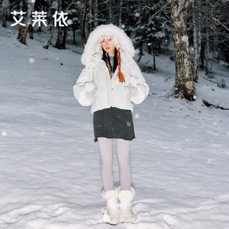 艾莱依甜美羽绒服女2024年新款轻奢短款狐狸毛领连帽保暖冬季外套商品大图