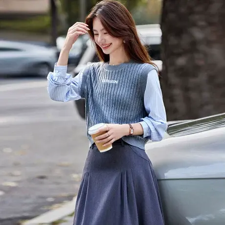 时尚休闲卫衣2025年春季新款女拼接假两件圆领休闲通勤套头上衣商品大图