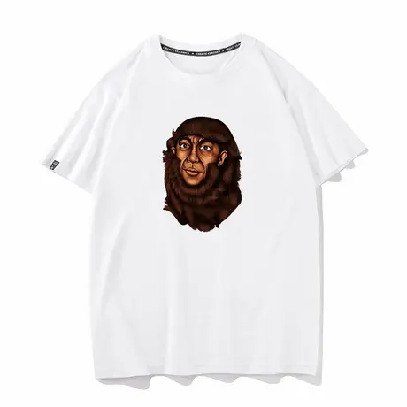 恶搞类人猿人头短袖t恤男纯棉纯棉夏季重磅休闲打底半袖情侣衣服商品大图