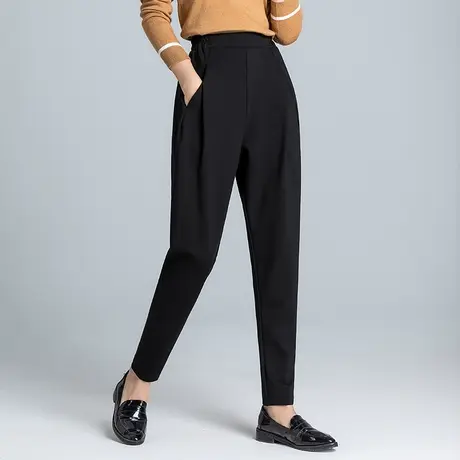 休闲哈伦裤女秋冬加肥加大码女裤子高腰显瘦小脚裤外穿弹力萝卜裤图片