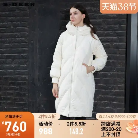 sdeer圣迪奥2021冬装新品时尚高领连帽加厚长款羽绒服女S21462417图片