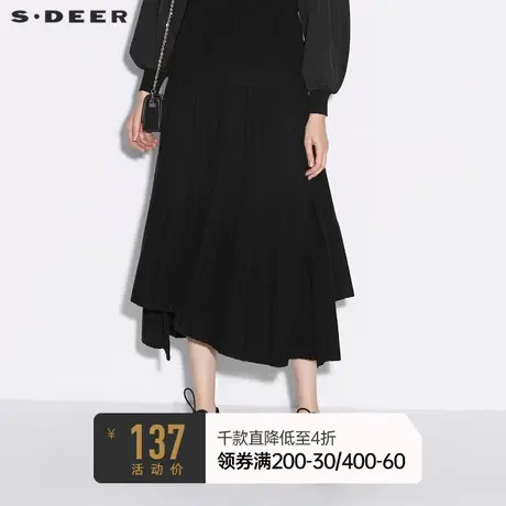 sdeer圣迪奥女装秋装松紧不规则条纹黑色针织长裙女S21381110商品大图