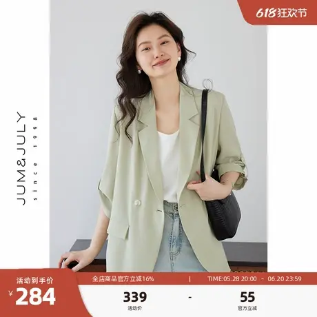 嘉茱莉夏季薄款短袖西装外套女2025新款通勤休闲上衣一粒扣西服商品大图
