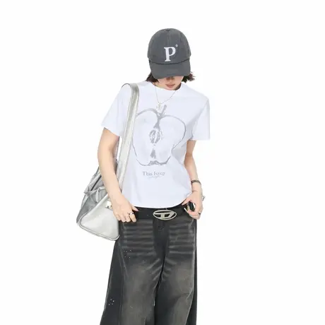 2025夏季新款创意印花修身短款正肩短袖T恤女ins甜辣风半袖上衣图片