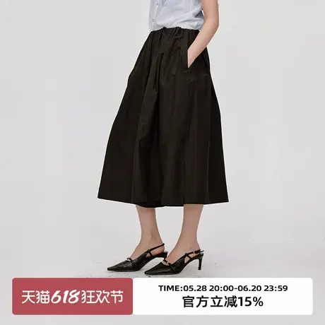 omont蛋挞家复古慵懒阔腿九分裙裤2025夏季高腰宽松百褶休闲裤子图片