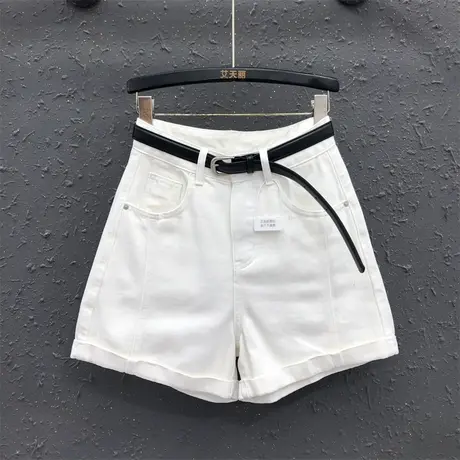 阔腿牛仔短裤女2025年夏季新款高腰宽松显瘦bf百搭白色翻边热裤潮商品大图