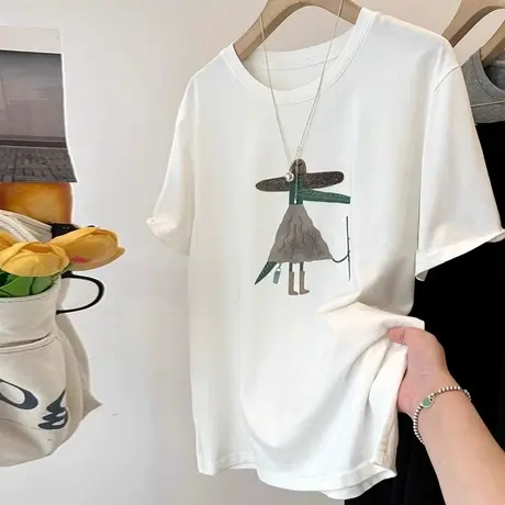 设计感小众纯棉短袖T恤女2025新款夏季韩版宽松打底衫上衣体恤潮商品大图