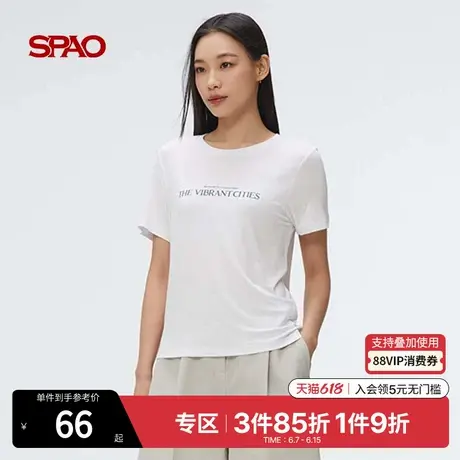 SPAO韩国同款2025年夏季新品女士时尚印花休闲短袖T恤SPRPF24W01图片