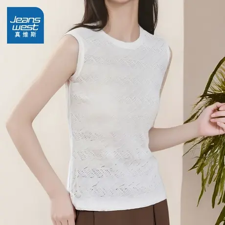 YD真维斯女装2025夏季新款女款韩式简约花纹时尚百搭女士无袖T恤图片