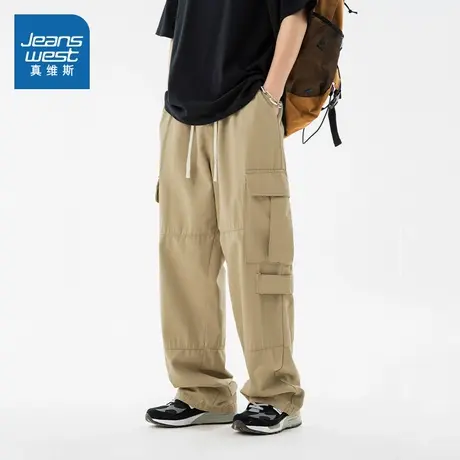 D4真维斯2025春季新款 男装复古工装宽松百搭纯棉抽绳长裤伞兵裤商品大图