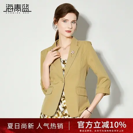 海青蓝通勤休闲小西装女2024夏季新款气质修身百搭时尚女士短外套图片
