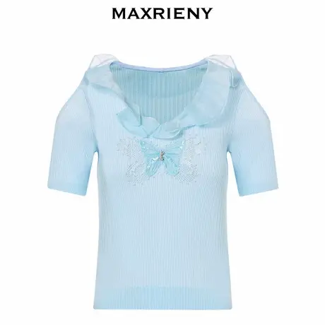 【奥莱】MAXRIENY森系精灵刺绣露肩针织上衣图片