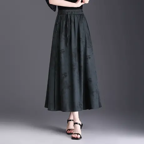 仿醋酸高腰a字半身裙2025夏季新款中式盘扣大摆裙薄款长裙休闲裙商品大图