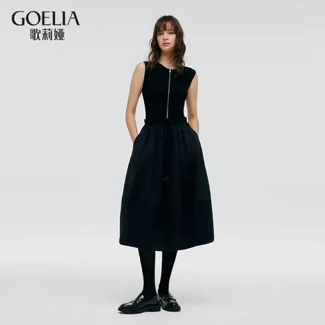 歌莉娅黑色无袖连衣裙女2024秋季新款毛织拼接小黑裙子1C7J4H440商品大图