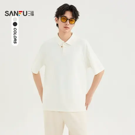 三福2025夏季男士插肩袖POLO领短T恤 宽松翻领上衣男500046商品大图