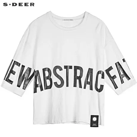 sdeer圣迪奥2019夏装新款休闲撞色字母印花宽松中袖T恤S19280109图片