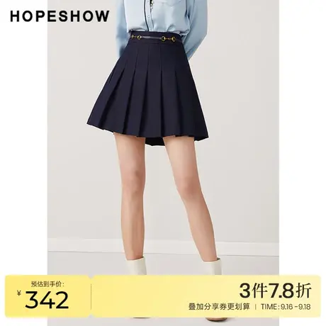 红袖outlets张嘉倪同款百褶裙hopeshow2023秋季新款女装A字短裙商品大图