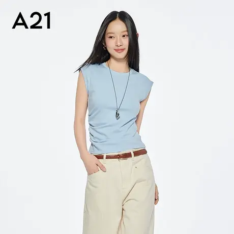 a21女装气质小众落肩袖纯色修身女款上衣三色可选简约圆领短袖t恤图片