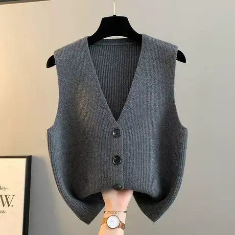2025春秋新款v领纯色坑条针织马甲背心女外搭叠穿坎肩毛衣开衫女商品大图