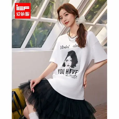 IEF/爱依服上衣2025夏季新款美式时尚印花休闲风宽松百搭中T恤图片