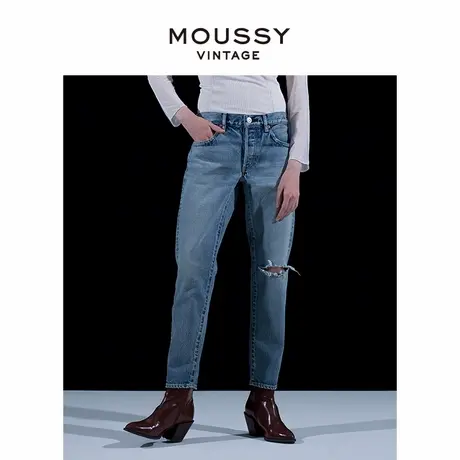 MOUSSY VINTAGE 夏季水洗磨毛破洞直筒牛仔裤女025EAC11-9010商品大图