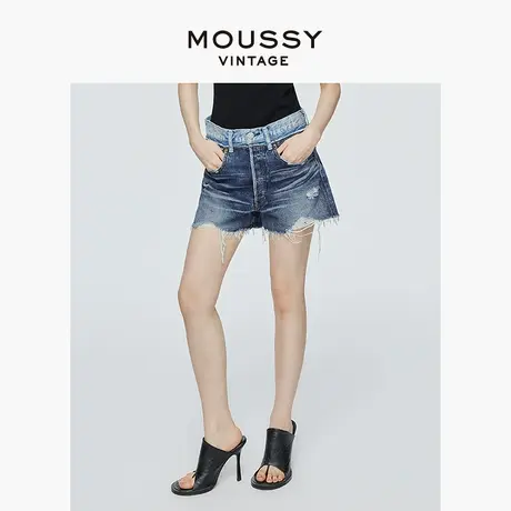 MOUSSY VINTAGE 2025夏季新品撞色拼接短款牛仔裤女540GSC11-1240商品大图