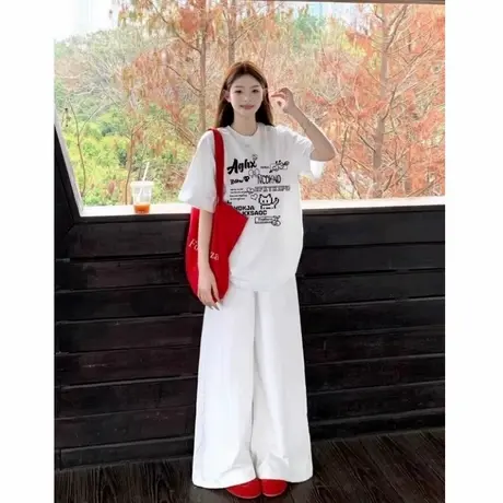 2025新款纯棉夏季短袖t恤女爆款设计感小众落肩美式宽松半袖上衣商品大图