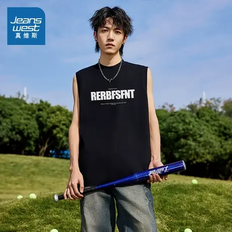 G2真维斯男装2025夏季新款 背心纯棉无袖圆领坎肩宽松运动潮流T恤图片