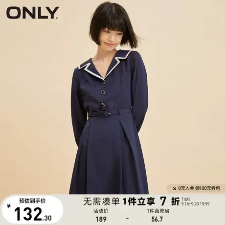 【海军风】ONLY奥莱夏季时尚收腰显瘦A字连衣裙女商品大图