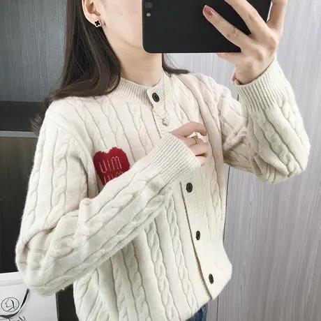 2024春装新款宽松针织衫开衫复古麻花毛衣外套秋冬季宽松长袖上衣图片