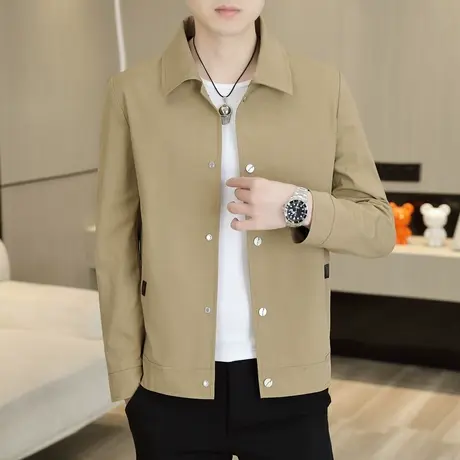 外套男士2025春季新款翻领夹克轻熟商务休闲百搭纯色潮牌男装上衣图片