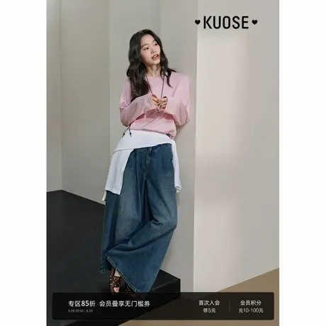 阔色蓝色复古阔腿宽松美式高腰牛仔裤女2025春夏季新款直筒裤子图片