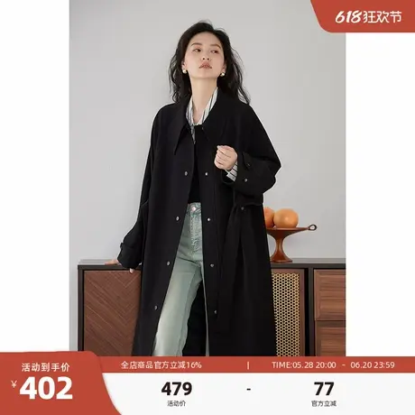 嘉茱莉小个子高级感风衣外套女2025春季新款中长款外套英伦风大衣商品大图