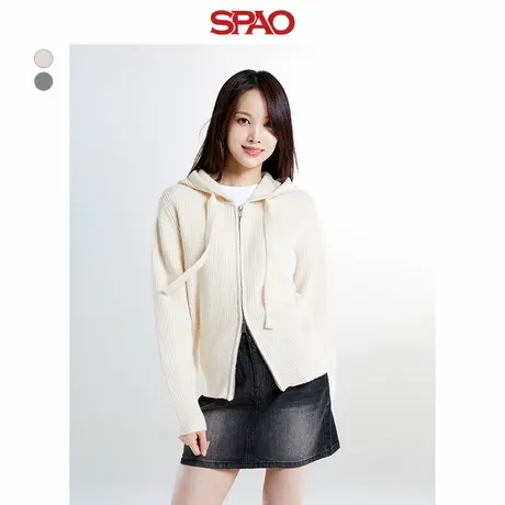 SPAO韩国同款冬季女士简约休闲连帽针织毛衣外套SPCKE4TG09商品大图