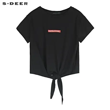 sdeer圣迪奥2019夏新款撞色字母不规则黑色短袖T恤S19280138图片