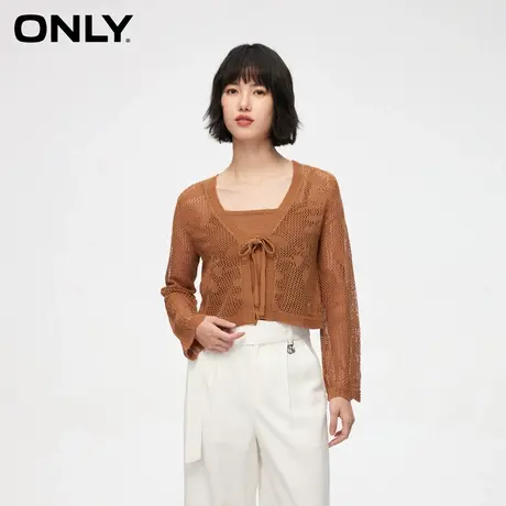 ONLY奥莱夏季通勤百搭方领镂空绑带套装针织衫女商品大图