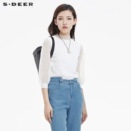 sdeer圣迪奥女装圆领肌理拼接长袖针织衫S222Z3519图片