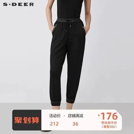 sdeer圣迪奥女装运动休闲松紧拼接系带九分裤S21460810图片