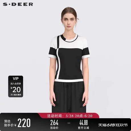 sdeer圣迪奥女装25年新品OL风罗纹圆领撞色修身针织衫S25263509图片